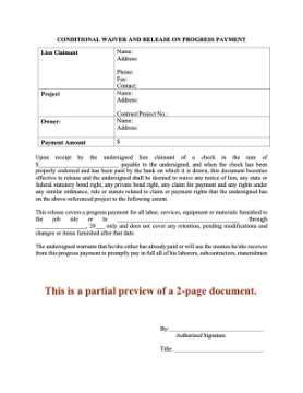 Oregon Conditional Lien Waiver and Release on Progress Payment Oregon Conditional Lien Waiver and Release on Progress Payment