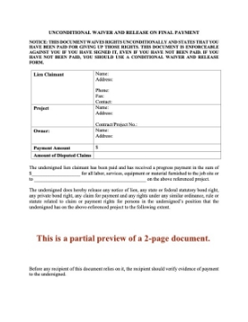 Oregon Unconditional Lien Waiver and Release on Final Payment Oregon Unconditional Lien Waiver and Release on Final Payment