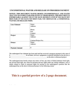 Oregon Unconditional Lien Waiver and Release - Progress Payment Oregon Unconditional Lien Waiver and Release - Progress Payment