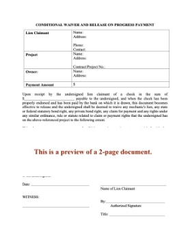South Carolina Conditional Lien Waiver and Release - Progress Payment South Carolina Conditional Lien Waiver and Release - Progress Payment
