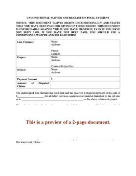 South Carolina Unconditional Lien Waiver and Release - Final Payment South Carolina Unconditional Lien Waiver and Release - Final Payment