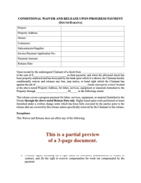 South Dakota Conditional Lien Waiver and Release - Progress Payment South Dakota Conditional Lien Waiver and Release - Progress Payment