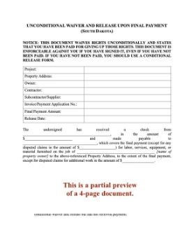 South Dakota Unconditional Lien Waiver and Release - Final Payment South Dakota Unconditional Lien Waiver and Release - Final Payment