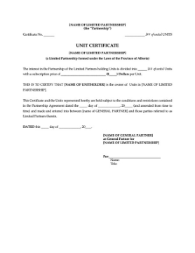 Alberta Certificate for Limited Partnership Units Alberta Certificate for Limited Partnership Units