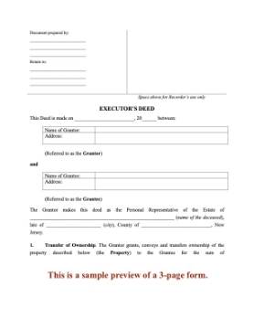 New Jersey Executor's Deed Form New Jersey Executor's Deed Form