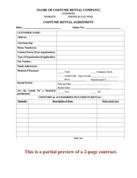 Costume Rental Agreement Costume Rental Agreement