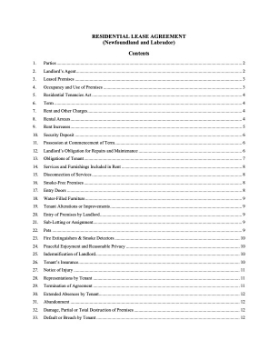 Newfoundland Residential Lease / Tenancy Agreement Newfoundland Residential Lease / Tenancy Agreement