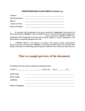 Performer Release Form (TV Commercial) Performer Release Form (TV Commercial)