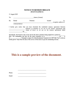 Australian Capital Territory Notice to Remedy Breach for Nonpayment of Rent Australian Capital Territory Notice to Remedy Breach for Nonpayment of Rent