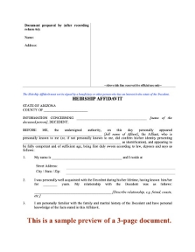 Arizona Heirship Affidavit Arizona Heirship Affidavit