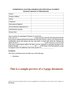 Vermont Conditional Lien Waiver and Release on Final Payment Vermont Conditional Lien Waiver and Release on Final Payment