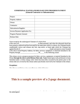 Vermont Conditional Lien Waiver and Release on Progress Payment Vermont Conditional Lien Waiver and Release on Progress Payment