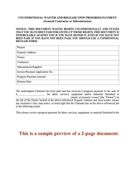 Vermont Unconditional Lien Waiver and Release on Progress Payment Vermont Unconditional Lien Waiver and Release on Progress Payment