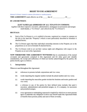 Right of Use Agreement for Vacation Property Right of Use Agreement for Vacation Property