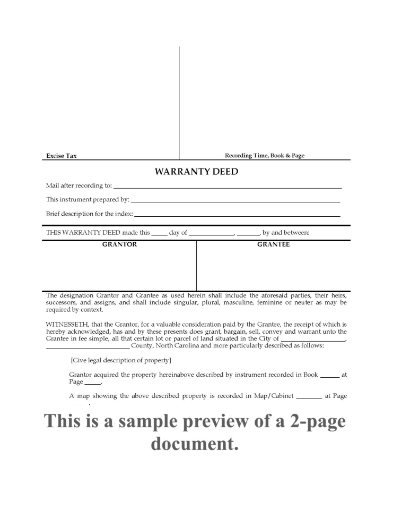North Carolina Warranty Deed Form