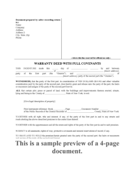 New York Warranty Deed with Full Covenants New York Warranty Deed with Full Covenants