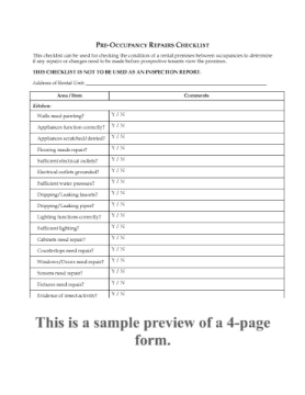 USA Pre-Occupancy Repairs Checklist USA Pre-Occupancy Repairs Checklist