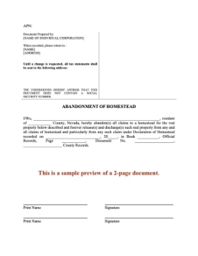 Nevada Abandonment of Homestead Nevada Abandonment of Homestead