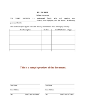 Bill of Sale without Warranties Bill of Sale without Warranties