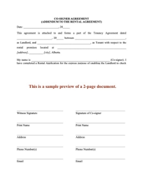 Alberta Lease Co-Signer Agreement Alberta Lease Co-Signer Agreement