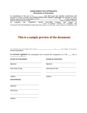 Assignment of Music Copyright Assignment of Copyright Form between Music Publishers