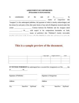 Assignment (Reversion) of Copyright to Songwriter Assignment (Reversion) of Copyright to Songwriter
