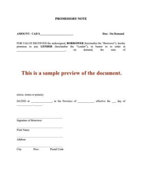 Canada Demand Promissory Note Canada Demand Promissory Note
