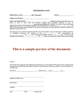 Canada Promissory Note with Monthly Payments, No Penalty Canada Promissory Note with Monthly Payments, No Penalty