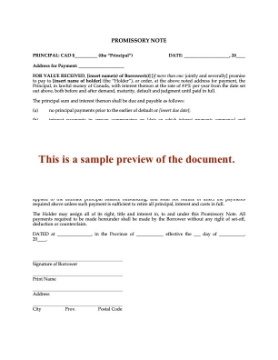 Canada Promissory Note for Interest Only Canada Promissory Note for Interest Only