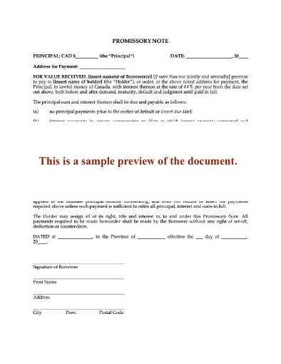 Canada Promissory Note for Interest Only