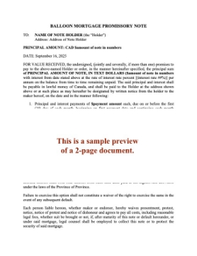Canada Balloon Mortgage Promissory Note Canada Balloon Mortgage Promissory Note