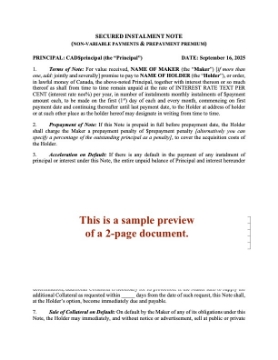 Canada Installment Note with Prepayment Fee Canada Installment Note with Prepayment Fee