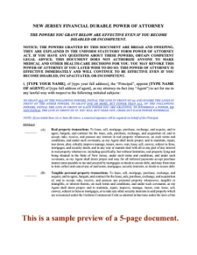 New Jersey Financial Durable Springing Power of Attorney New Jersey Financial Durable Springing Power of Attorney