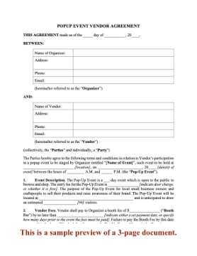 Pop-Up Event Vendor Agreement Pop-Up Event Vendor Agreement