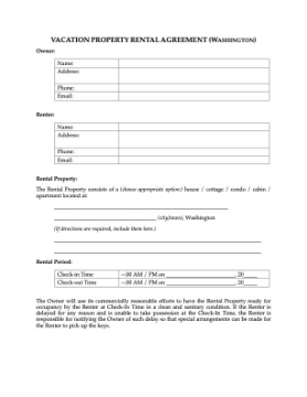 Washington Vacation Property Short-Term Rental Agreement Washington Vacation Property Short-Term Rental Agreement