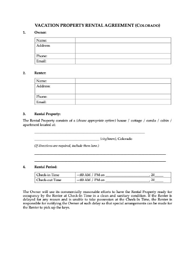 Colorado Vacation Property Rental Agreement