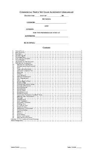 Arkansas Commercial Triple Net Lease Agreement