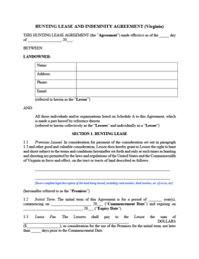 Virginia Hunting Lease Agreement