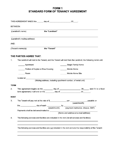 PEI Standard Form of Tenancy Agreement