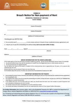 Western Australia Breach Notice for Non-Payment of Rent Western Australia Breach Notice for Non-Payment of Rent