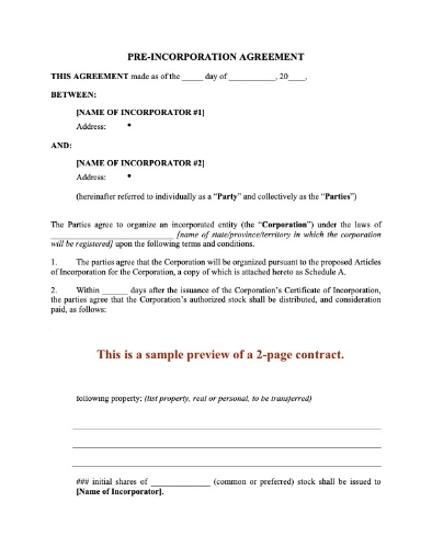 Pre-Incorporation Agreement Template