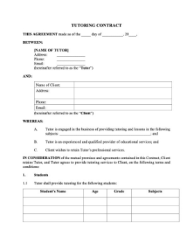 Tutoring Services Contract Tutoring Services Contract
