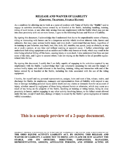 Ohio Stable Worker Release Form