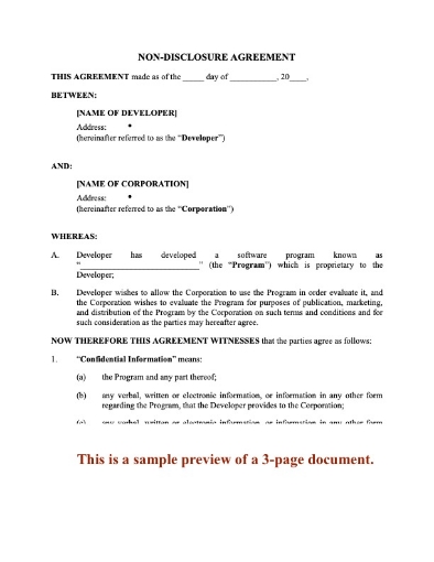 USA Software Evaluation Nondisclosure Agreement