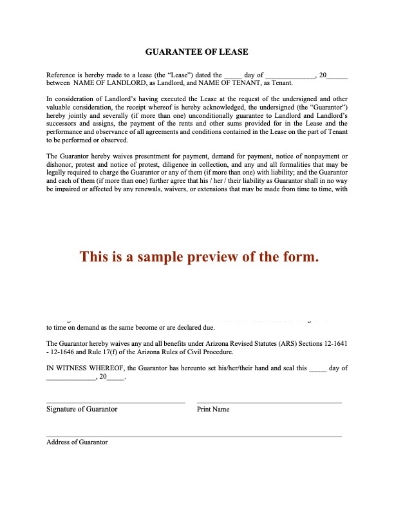 Arizona Guarantee of Commercial Lease