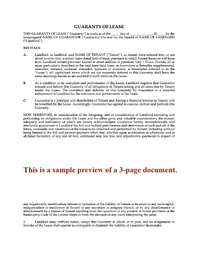 Florida Guaranty of Commercial Lease