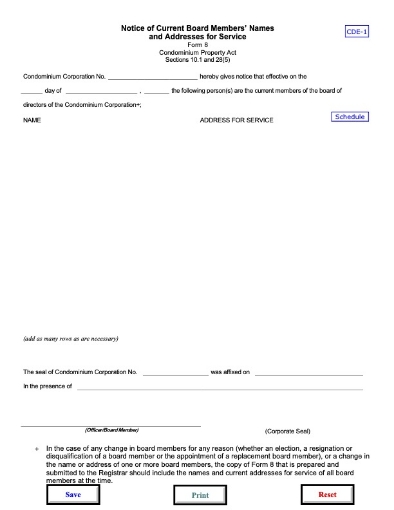 Alberta Notice of Current Condo Board Members