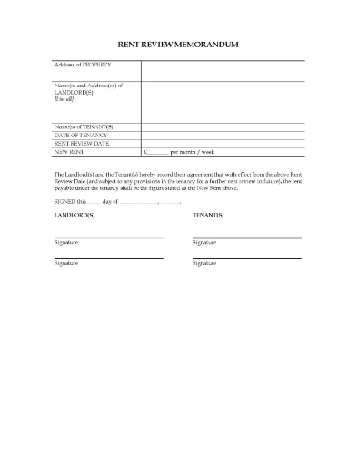 Rent review memorandum template for United Kingdom