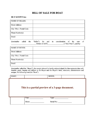 Ontario Bill of Sale for Boat