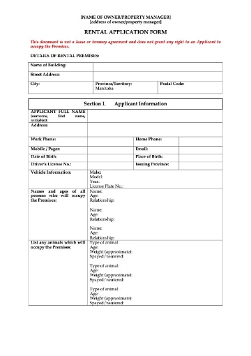 Manitoba Rental Application Form